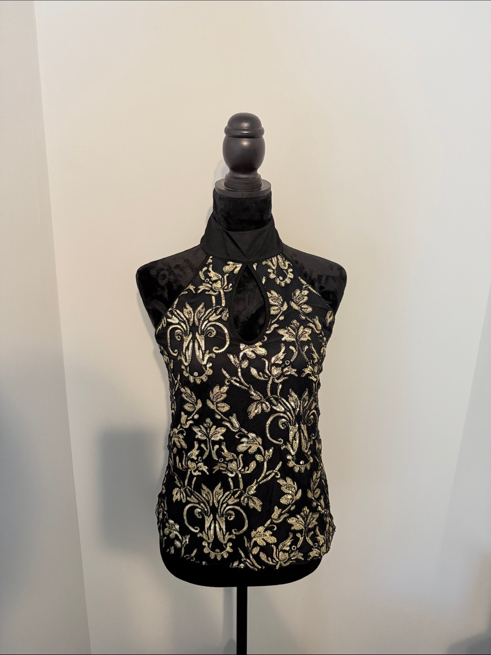 Black and Gold Halter Sleeveless Top